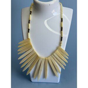 Natural Cow Bone Beaded Tribal-Inspired Necklace With Pointed Pendant Design & A